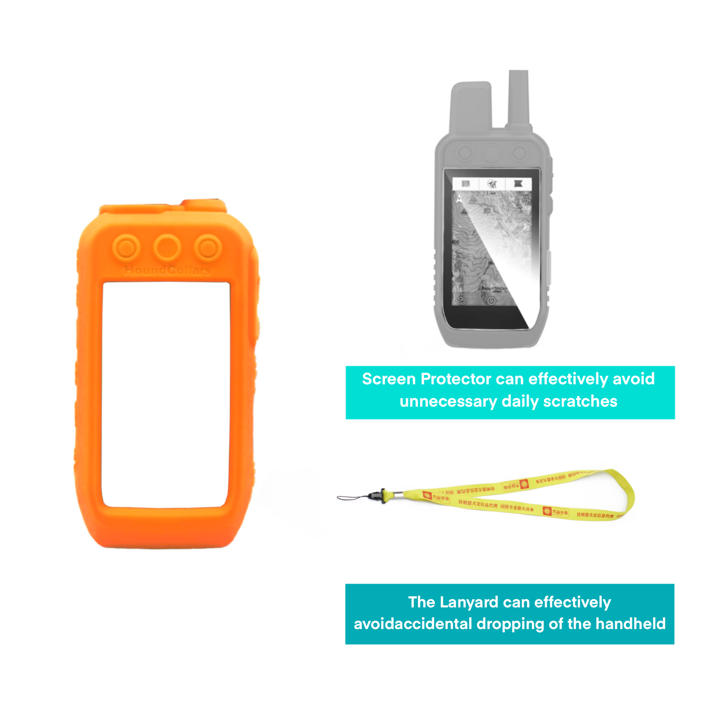 Silicone Case Cover,Screen Protector, Protectors Lanyard for for Garmin Alpha200, Alpha200i Anti Drop High Definition Full Coverage