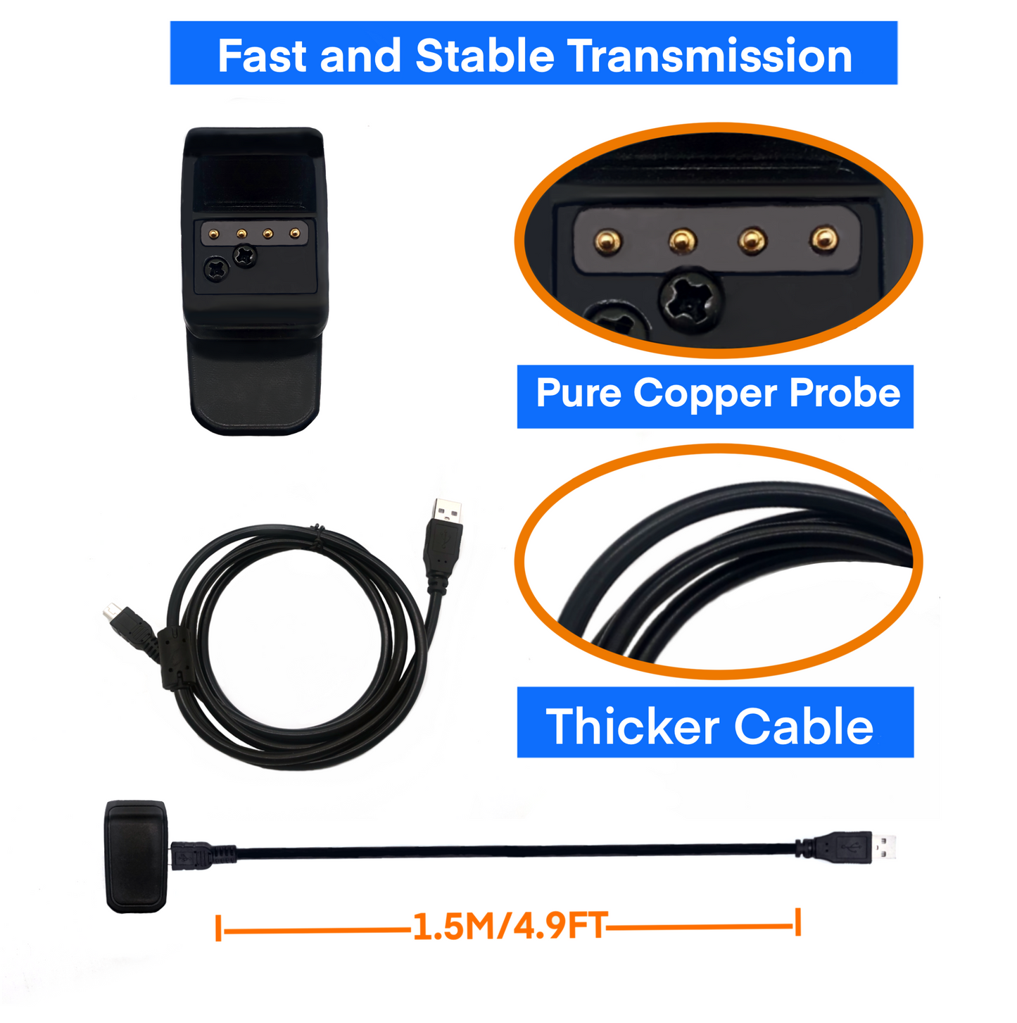 Charger Kit for Garmin Dog Collar T5 Mini, TT15 Mini, Dog Tracking Collar Replacement USB Charging Cable Clip, USB Plug.