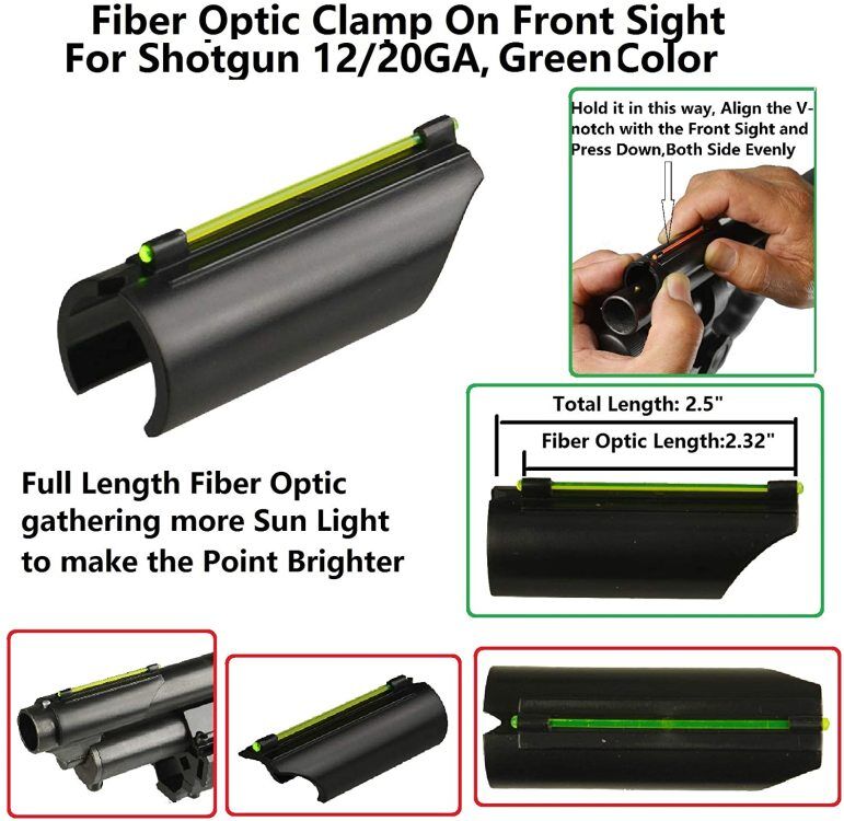 Optic Barrel Fiber Front Gauge/Shotgun 12/20 Glowing Arms Ultimate Plain Line Green Gear